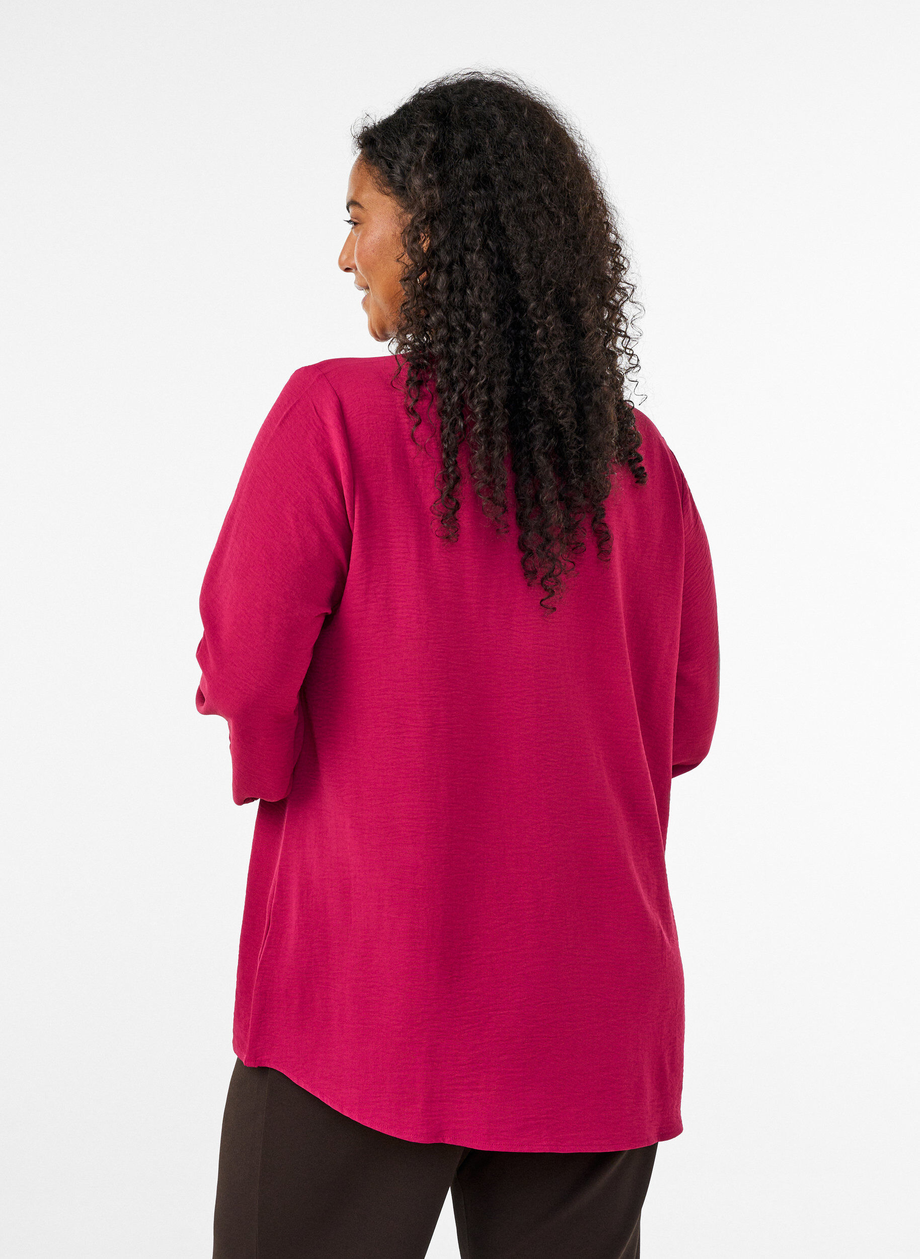 ZizziBluse med smockmansjetter og V-hals, R&oslash;d, Model image number 2