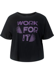 Treningst-skjorte i bomull med print, Black w. Work For It