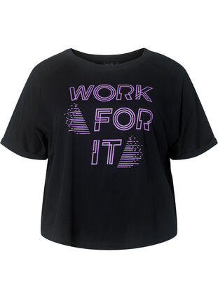 Treningst-skjorte i bomull med print, Black w. Work For It, Packshot image number 0