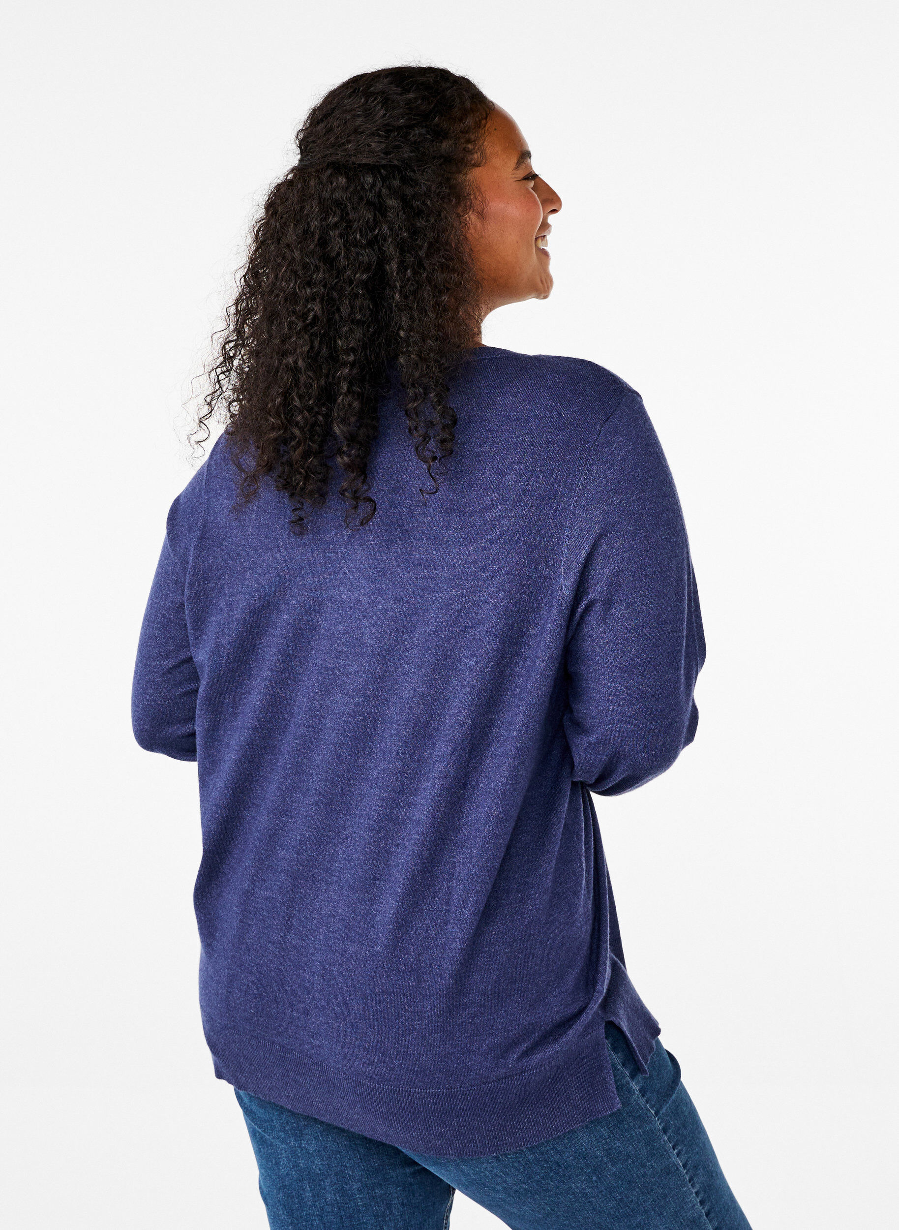 ZizziLangermet strikket bluse med splitt, Bl&aring;, Model image number 2