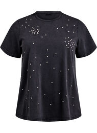 T-skjorte med rhinesteiner og vasket look, Grey Washed