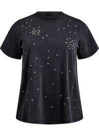 T-skjorte med rhinesteiner og vasket look, Grå T-skjorte med rhinesteiner og vasket look