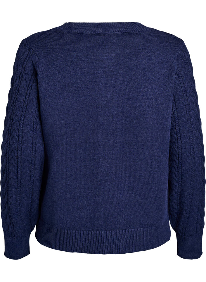 Cardigan med kabelstrikkede ermer, Blå, Packshot image number 1