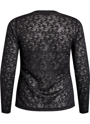 Zizzi Bluse med blonder, rund hals og slim fit, Svart, Packshot image number 1