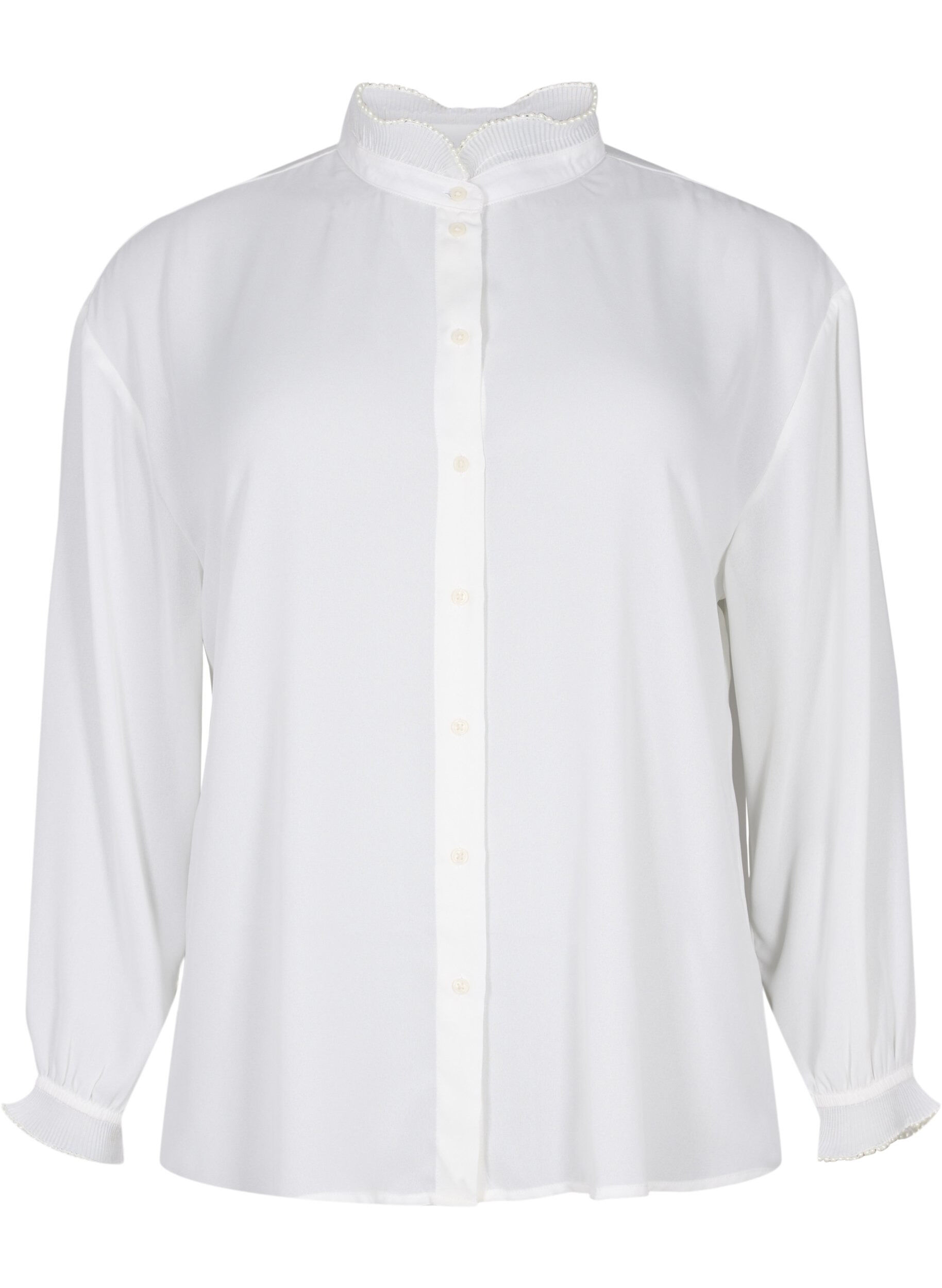 Zizzi Skjortebluse med volangdetaljer, Bright White, Packshot image number 0
