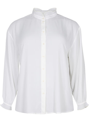 Skjortebluse med volangdetaljer, Bright White, Packshot image number 0