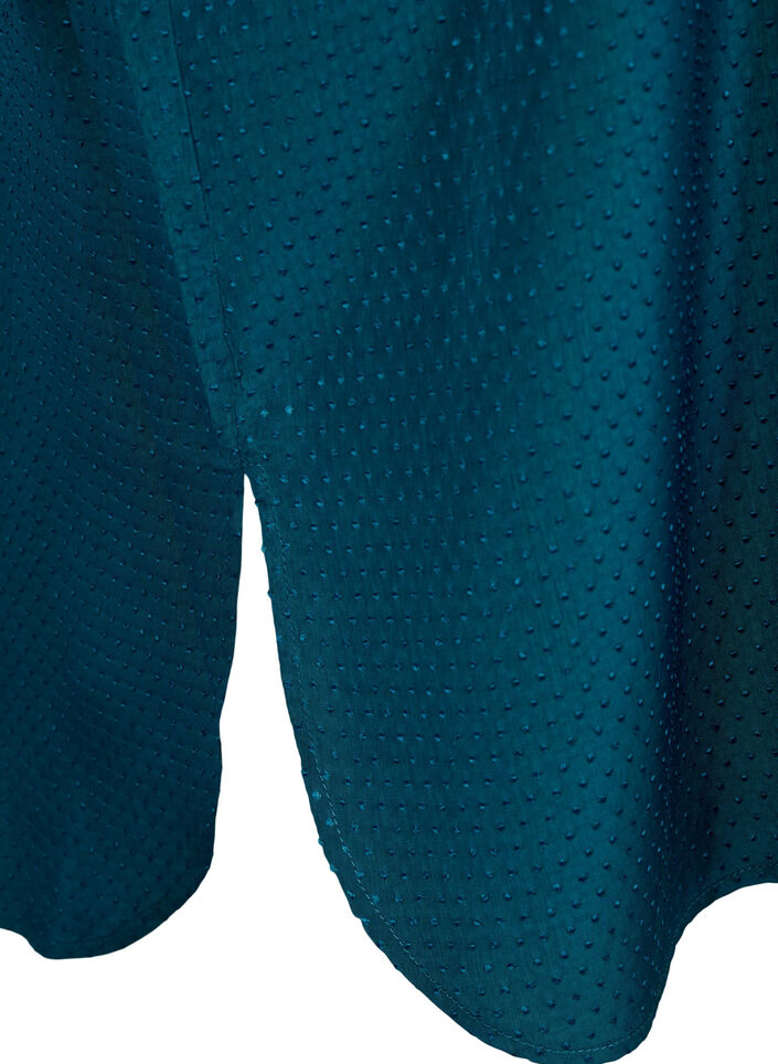 Kortermet skjortekjole med prikket tekstur, Deep Teal, Packshot image number 3