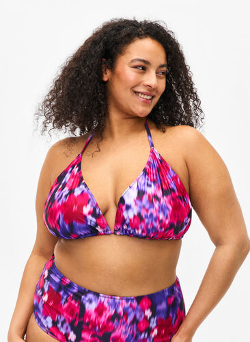 Zizzi Trekantet bikini-BH med trykk, Rosa, Model image number 0