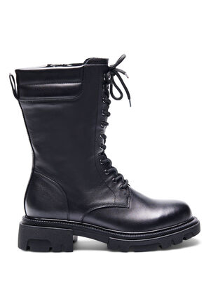 Wide fit skinnstøvler med glidelås og snøre, Black, Packshot image number 0
