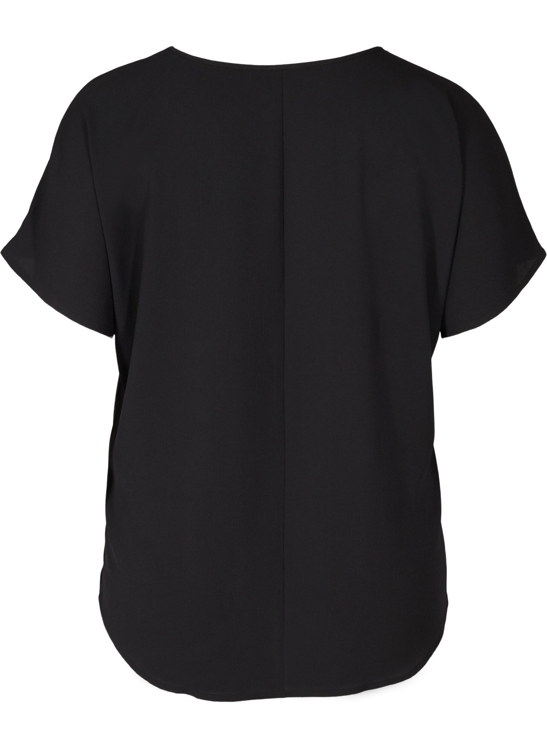 ZizziKortermet bluse med rund hals, Svart, Packshot image number 1