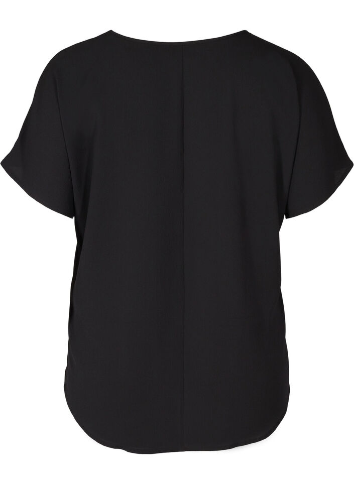 Kortermet bluse med rund hals, Svart, Packshot image number 1