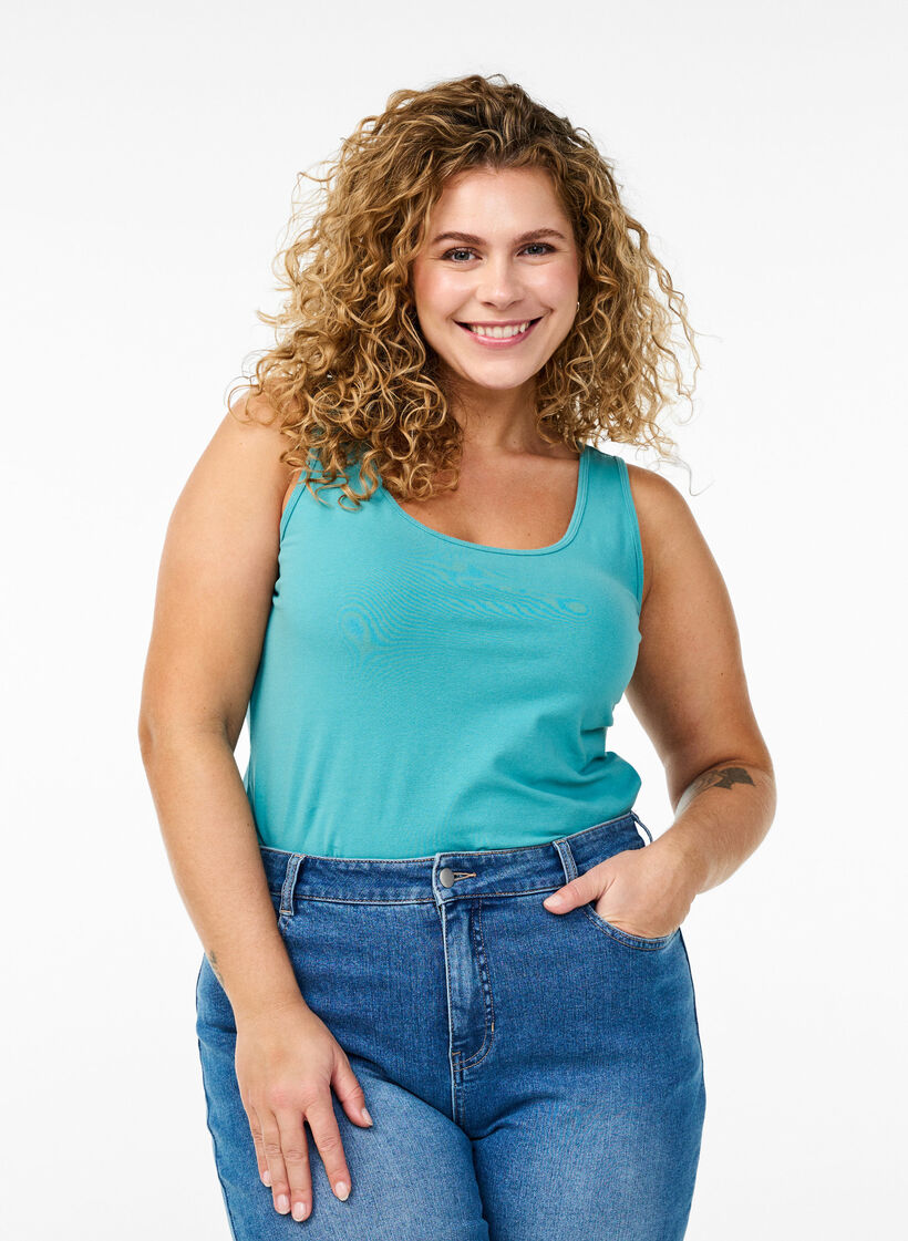Ensfarget basic topp i bomull, Bl&aring;, Model image number 0