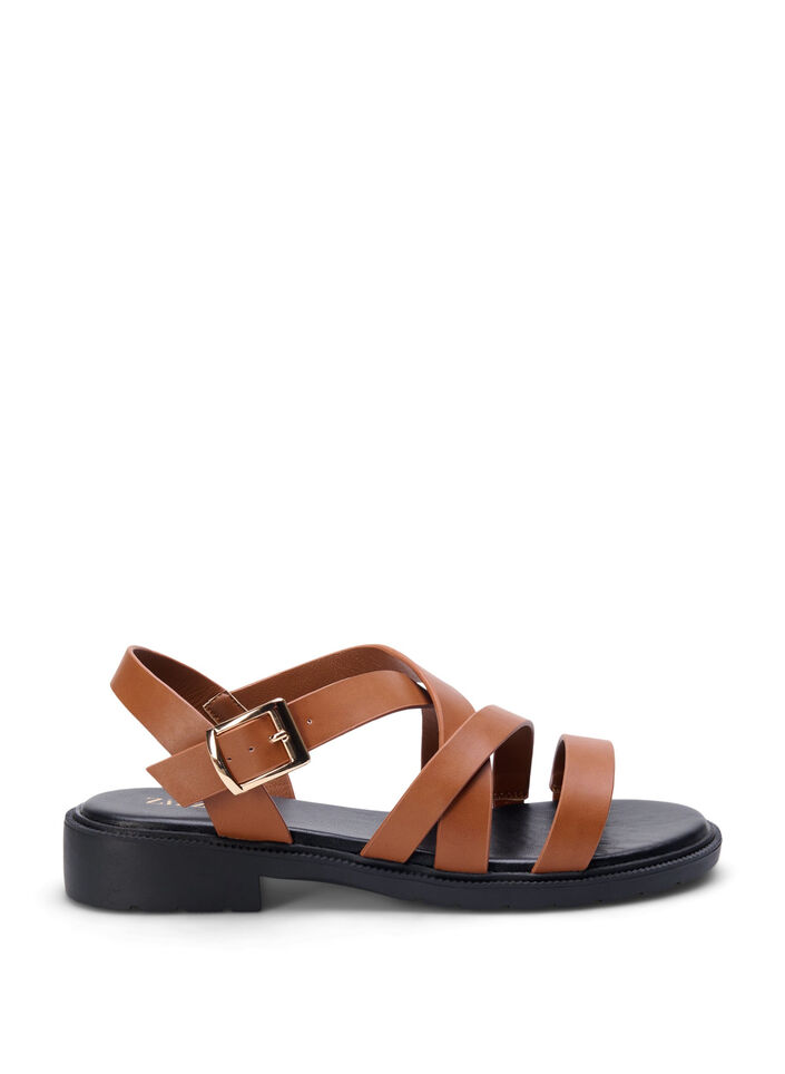 Sommersandal i skinn med bred passform, Friar Brown, Packshot image number 0