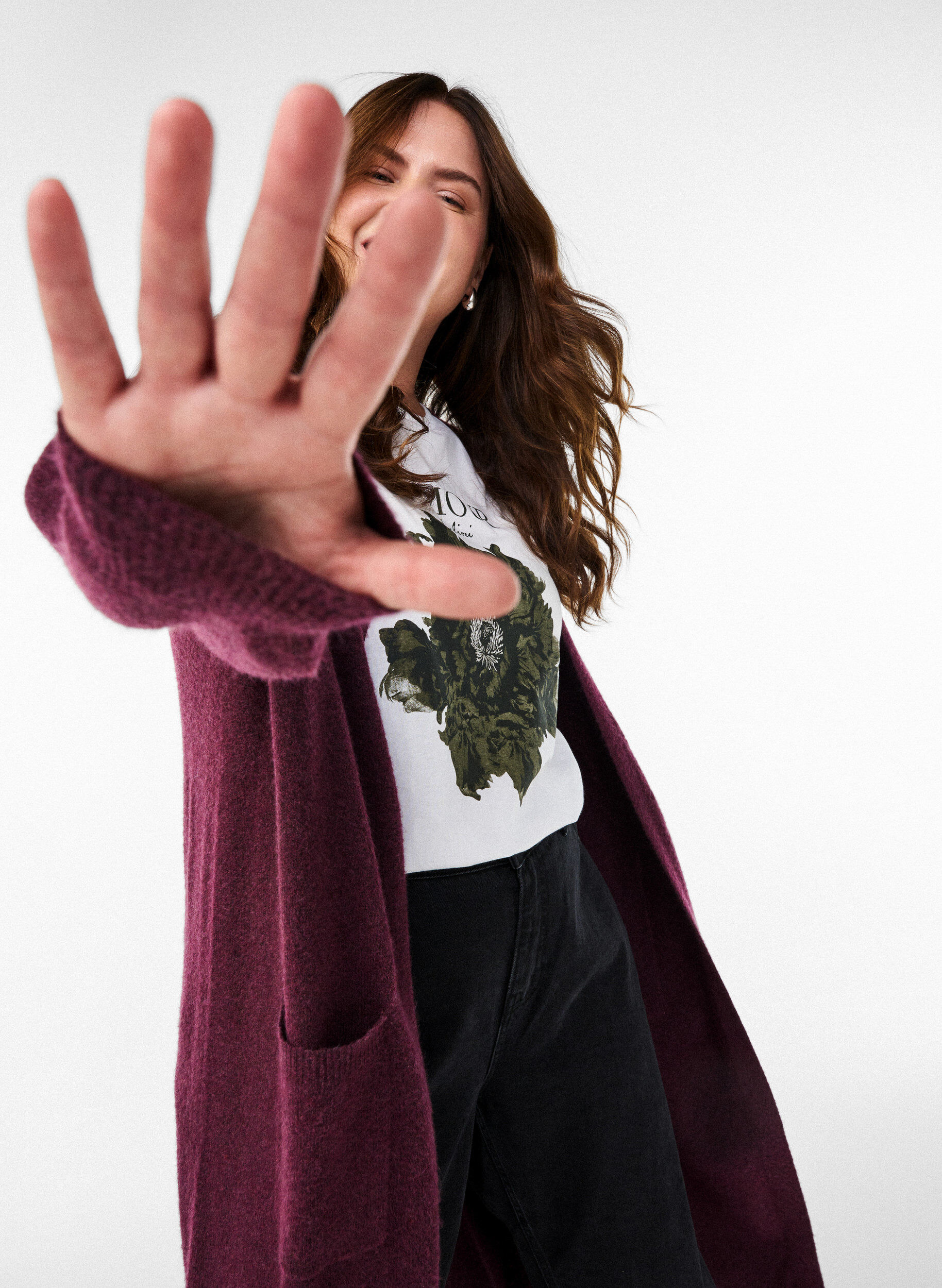 Zizzi Lang strikket cardigan med lommer, R&oslash;d, Image image number 0