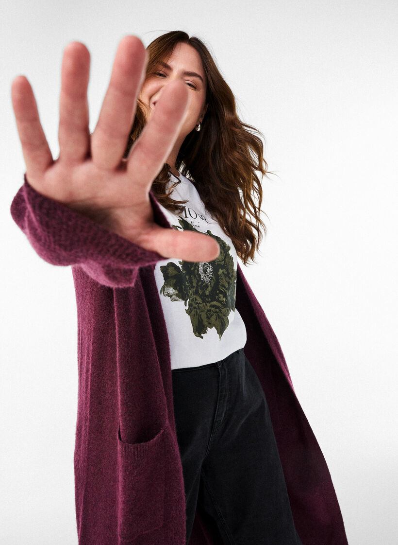 Lang strikket cardigan med lommer, Rød, Image image number 0