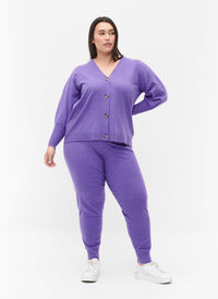 Melerte strikkebukser med ribb, Purple Opulence Mel., Model