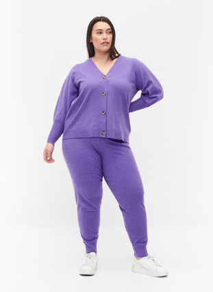 Melerte strikkebukser med ribb, Purple Opulence Mel., Model image number 0