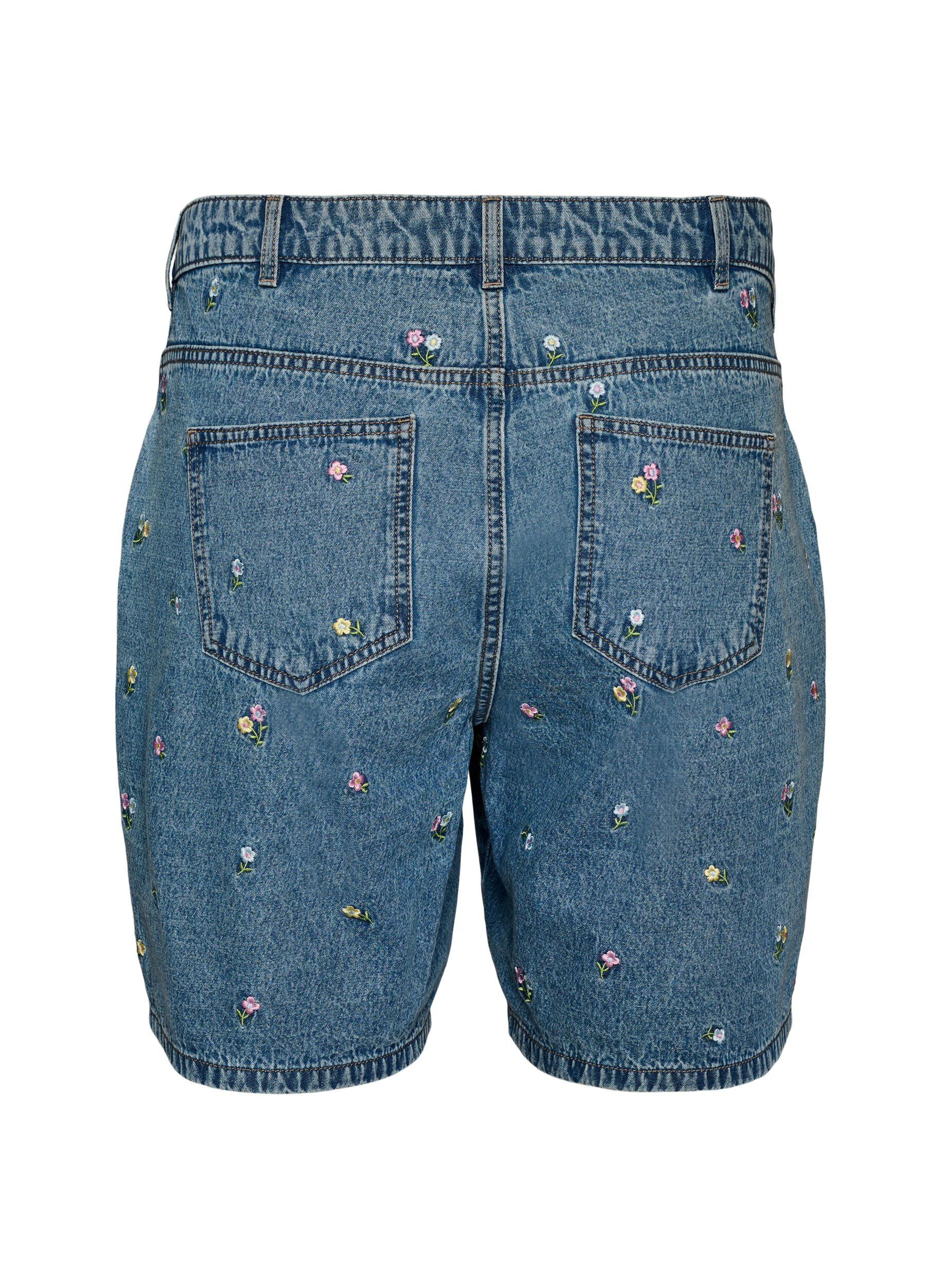Zizzi Denimshorts med broderte blomster, Bl&aring;, Packshot image number 1