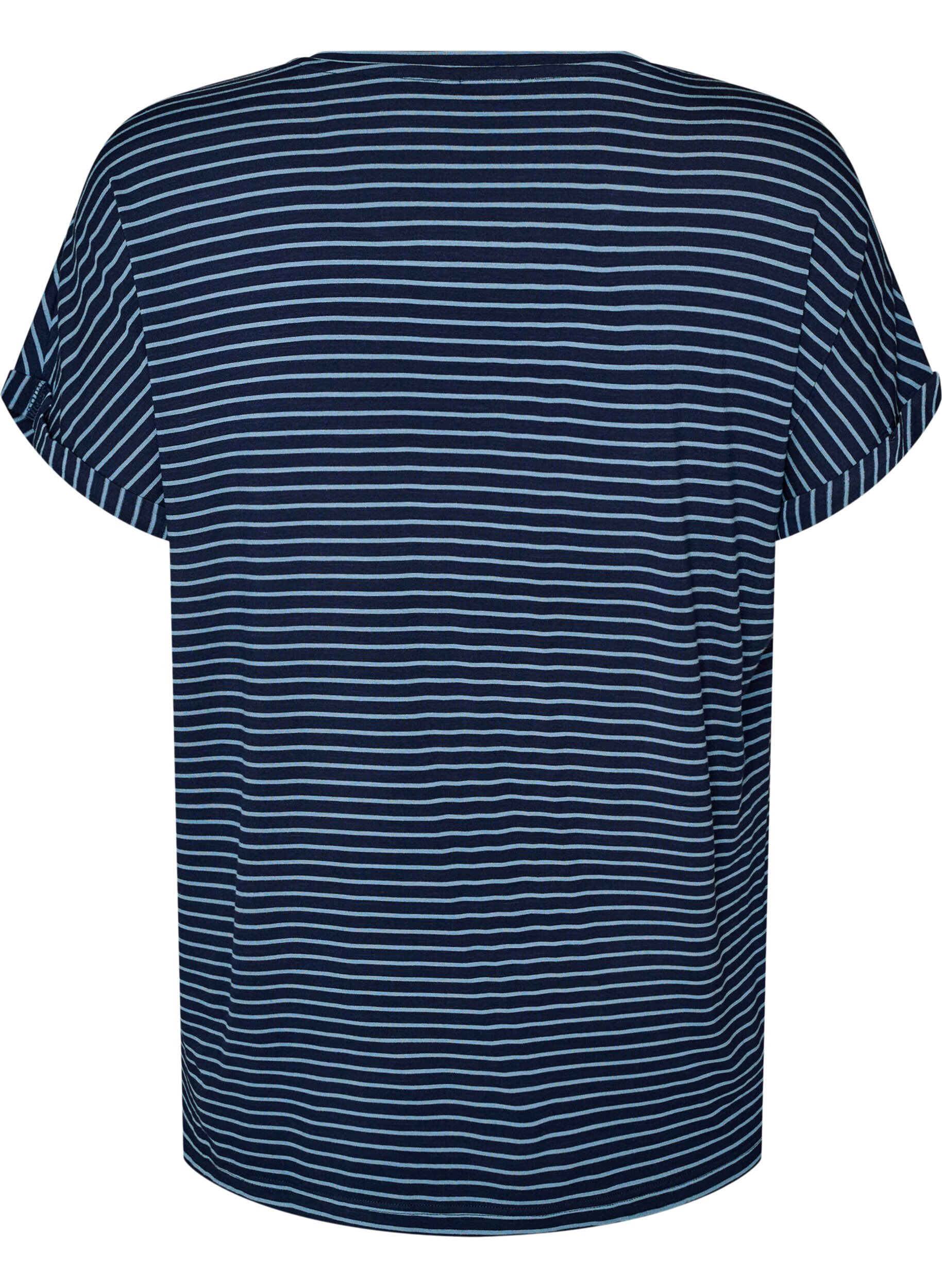 ZizziStripete T-skjorte i viskose med rund hals, Bl&aring;, Packshot image number 1