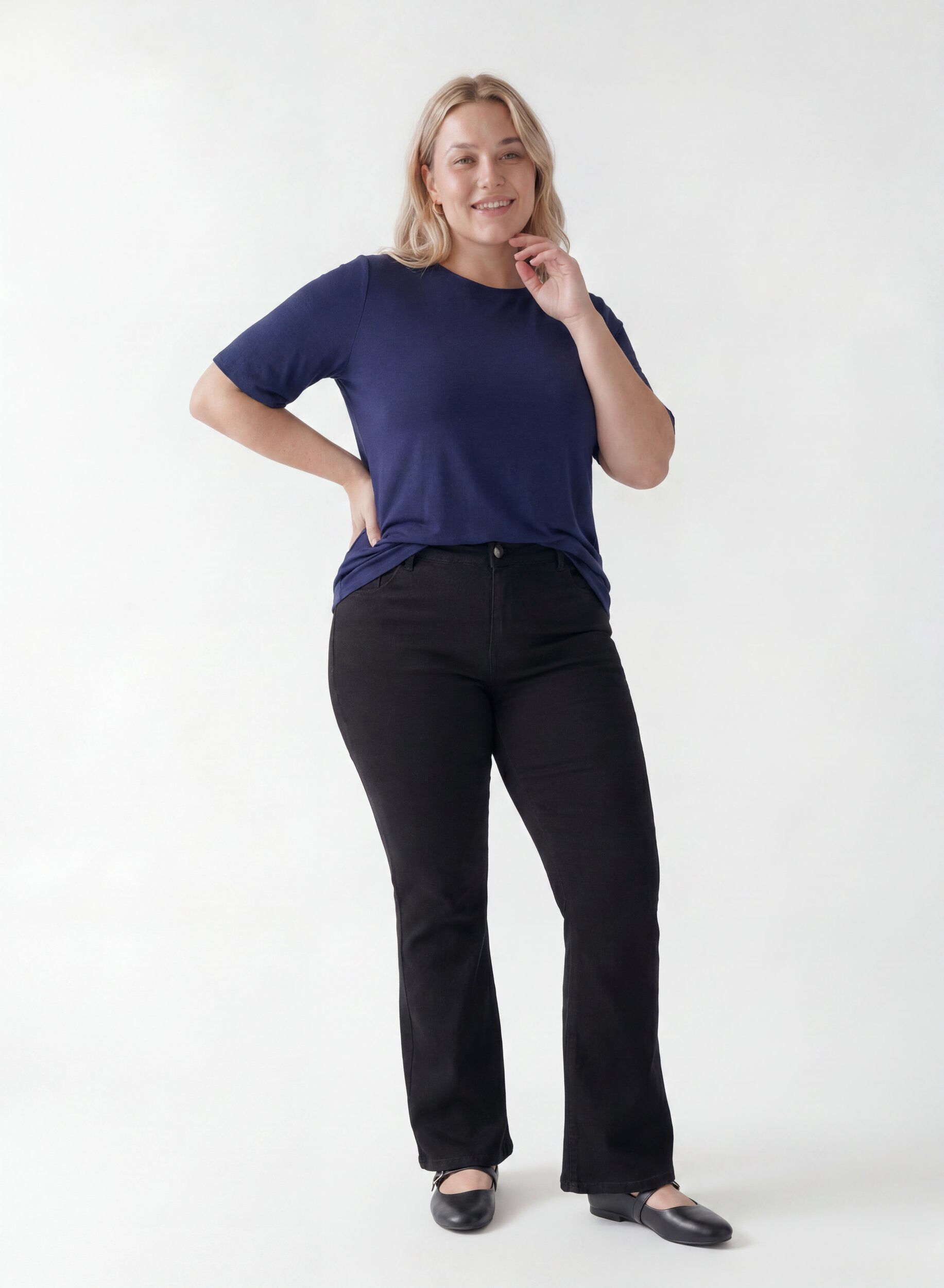ZizziVevet bluse med korte ermer og rund hals, Bl&aring;, Model image number 1