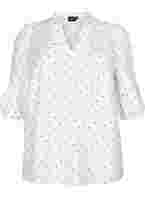 Prikkete bluse med 3/4 ermer i viskosemateriale, White Dot
