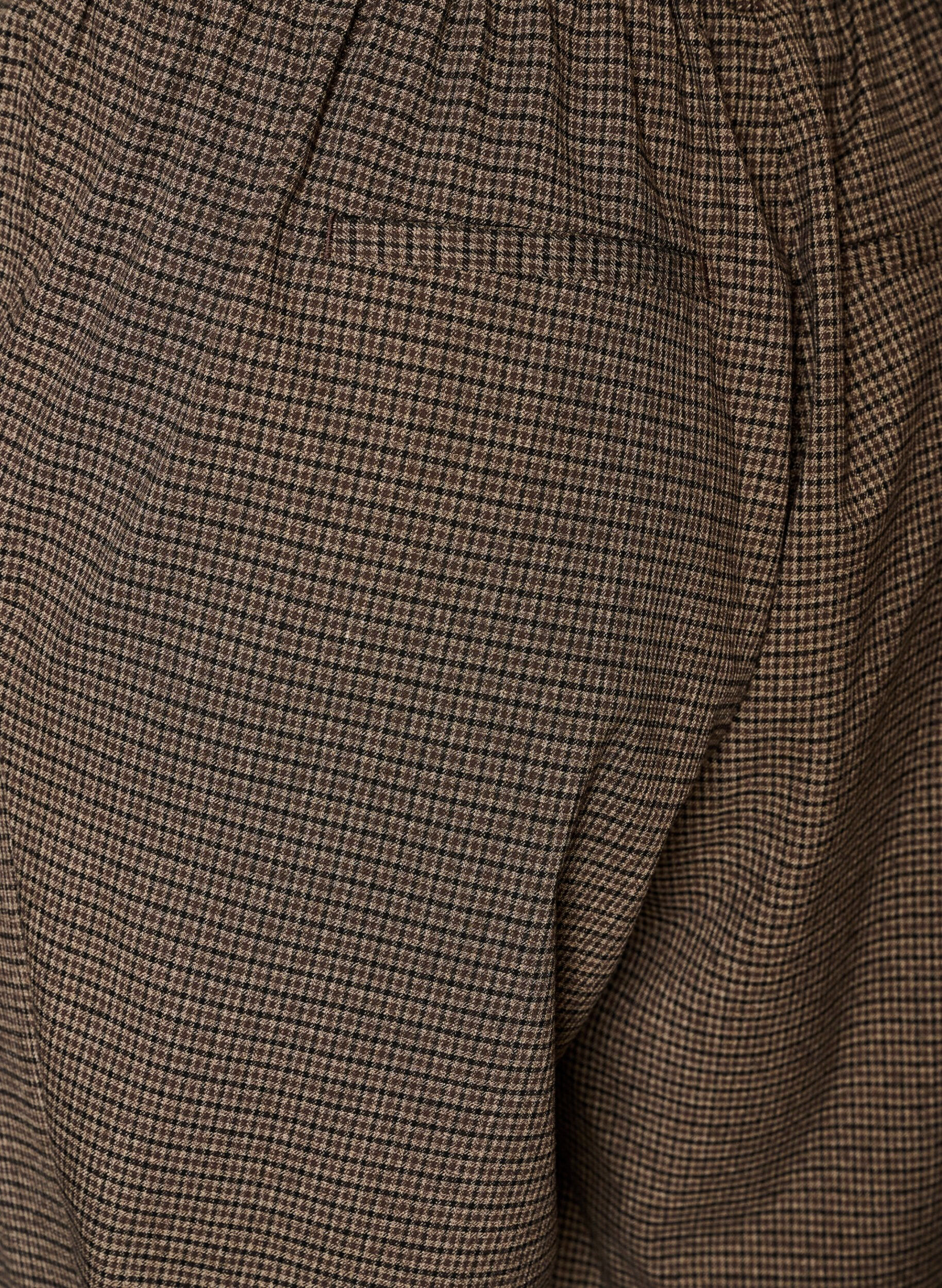ZizziBukse med sm&aring;t rutem&oslash;nster og straight fit ben, Brun, Packshot image number 3