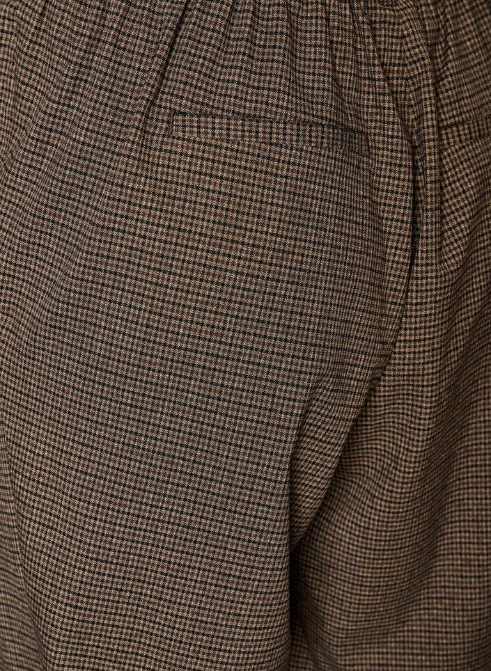 Bukse med sm&aring;t rutem&oslash;nster og straight fit ben, Brun, Packshot image number 3