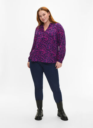 FLASH - bluse med lange ermer og trykk, Pink Blue AOP, Model image number 2