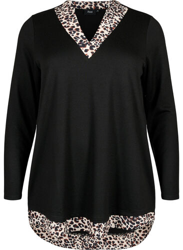 Bluse med lange ermer og «look a-like»-skjorte, Black Leo AOP, Packshot image number 0