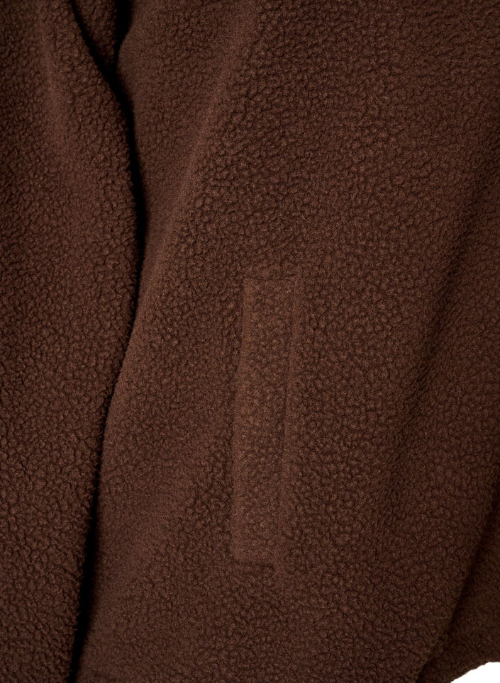 Teddyjakke med brodert kant i hullm&oslash;nster og h&oslash;y hals, Brun, Packshot image number 3