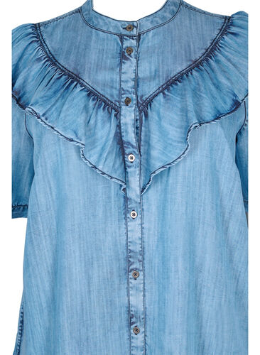 Kortermet denimkjole med volanger, Blue denim, Packshot image number 2