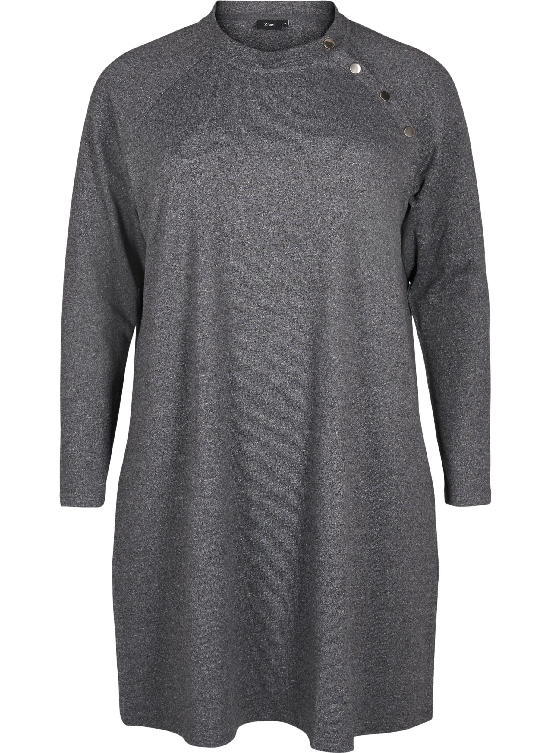 Zizzi Jerseykjole med knapper, Dark Grey Melange, Packshot image number 0