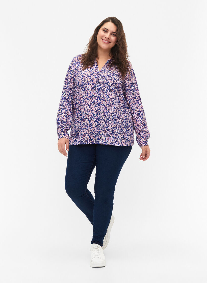FLASH - Langermet bluse med mønster, Strong Blue Flower, Model image number 2