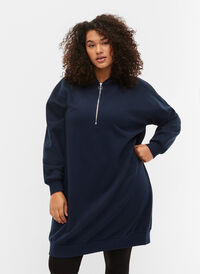 Kjole med hette og glidelås, Navy Blazer, Model