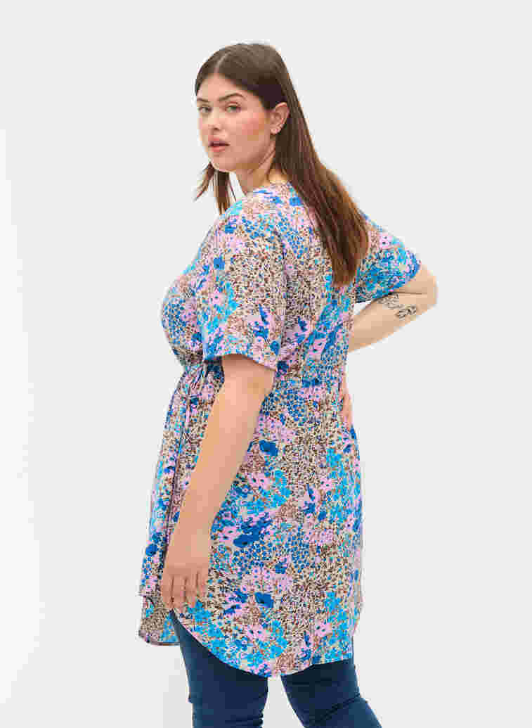 Mønstrete kjole med snøredetaljer, Blue Rose Flower, Model image number 1