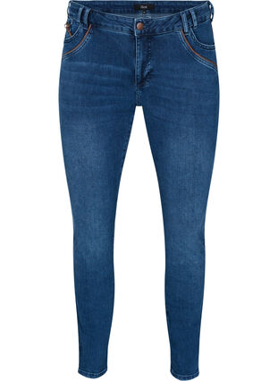 Ekstra slim Sanna jeans med normal høyde i livet, Blue denim, Packshot image number 0