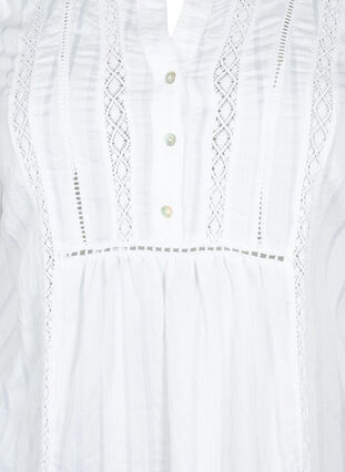 Zizzi Stripete viskosekjole med blondebånd, Bright White, Packshot image number 2
