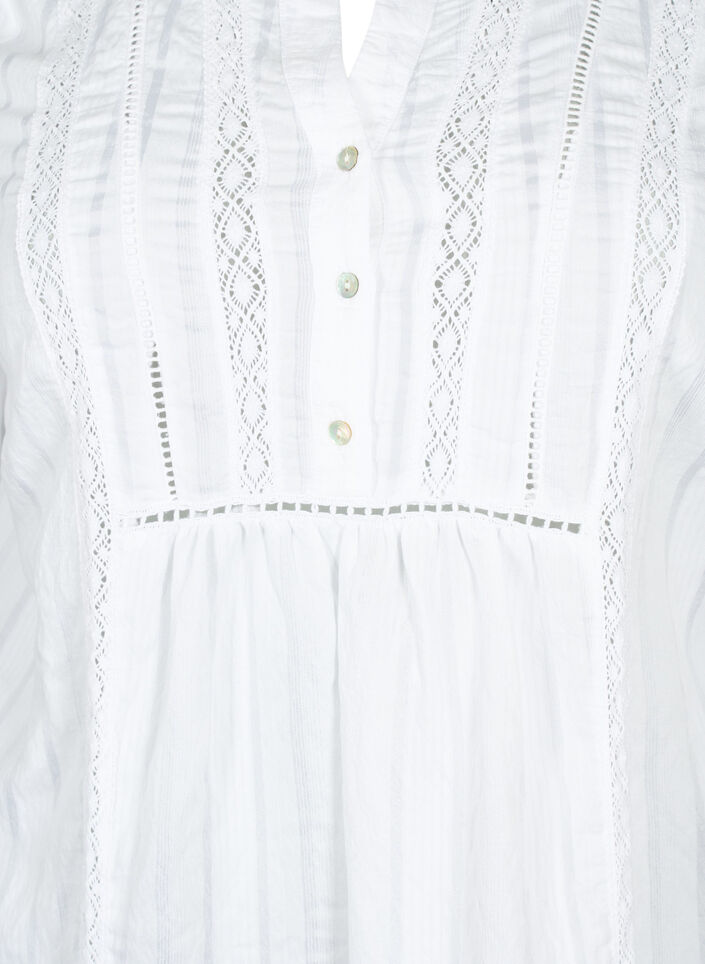 Stripete viskosekjole med blondebånd, Bright White, Packshot image number 2
