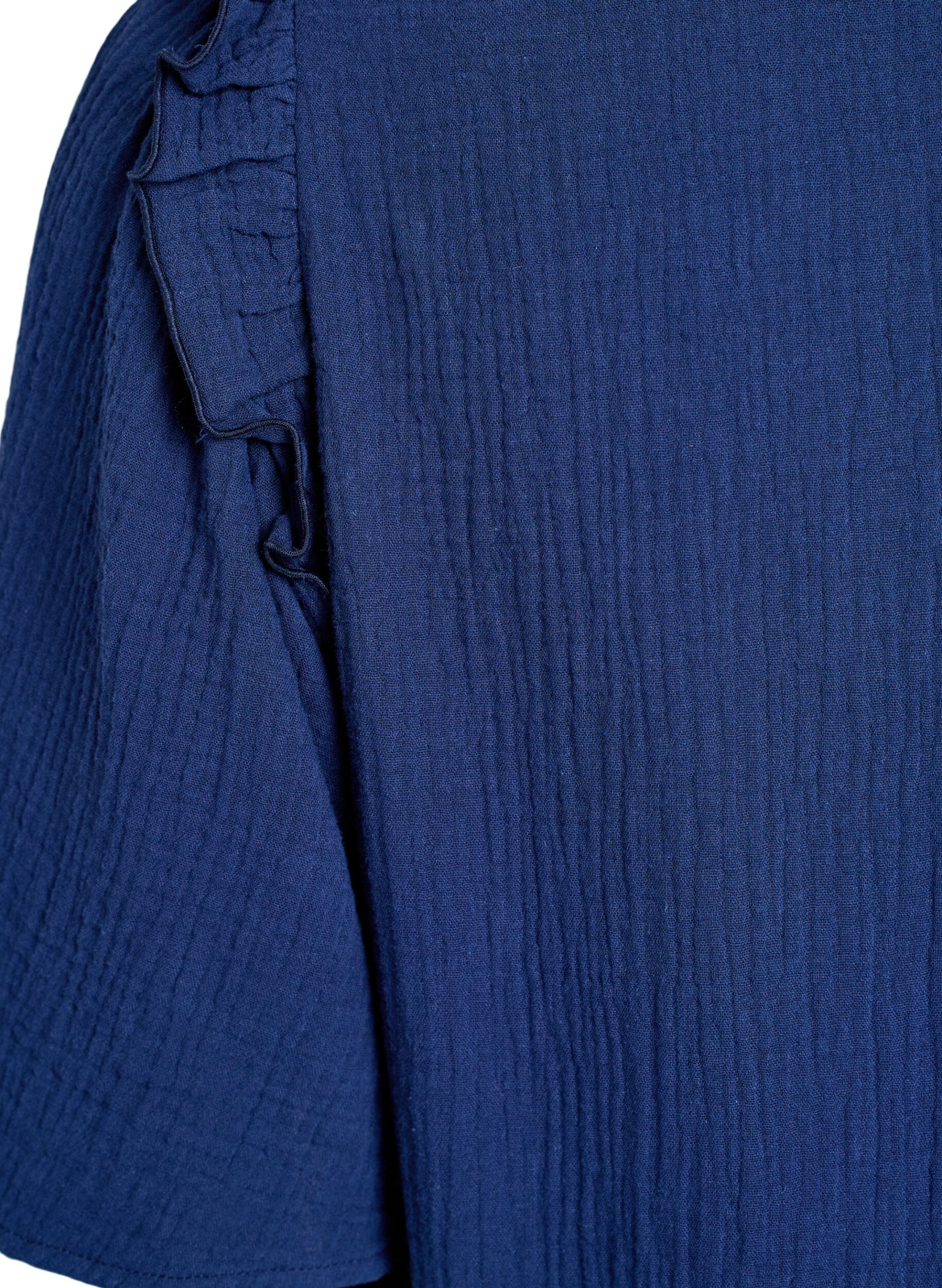 ZizziBluse i bomullsmusselin med broderie anglaise og 1/2 ermer, Bl&aring;, Packshot image number 3