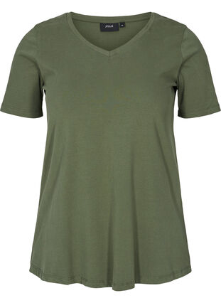Basis T-skjorte med V-hals, Thyme, Packshot image number 0