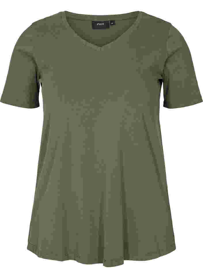 Basis T-skjorte med V-hals, Thyme, Packshot image number 0
