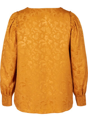 Bluse med puffermer og V-hals, Cathay Spice, Packshot image number 1