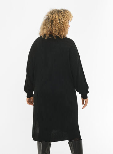 Oversized strikkekjole med splitt, Black, Model image number 1