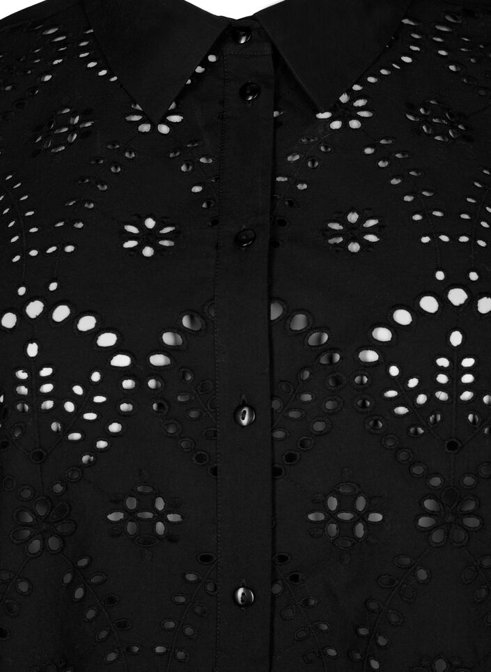 Bomullsskjorte med engelsk broderi, Black, Packshot image number 2
