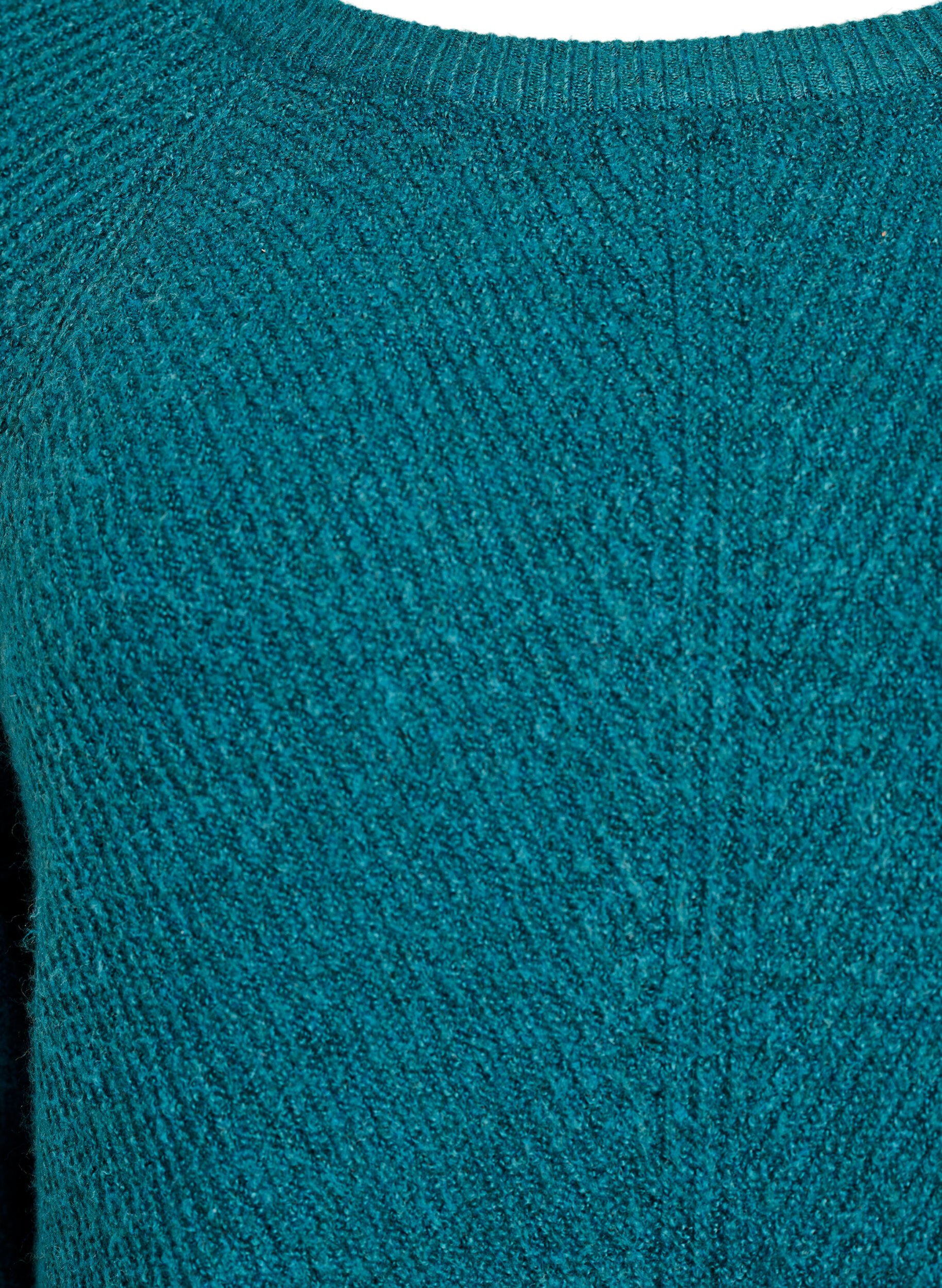 ZizziStrikkegenser med diagonalt m&oslash;nster og raglanermer, Gr&oslash;nn, Packshot image number 2