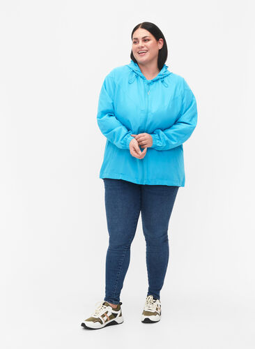 Kort jakke med hette og justerbar bunn, River Blue, Model image number 2