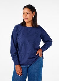 Langermet bluse med broderi, Blå Langermet bluse med broderi, Blå, Model