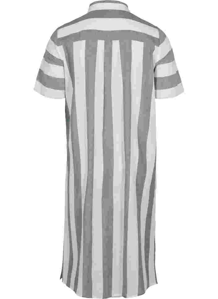Kortermet skjortekjole i bomull med striper, Thyme Stripe, Packshot image number 1