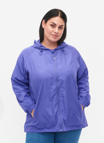 Kort jakke med hette og justerbar bunn, Purple Opulence, Model image number 0