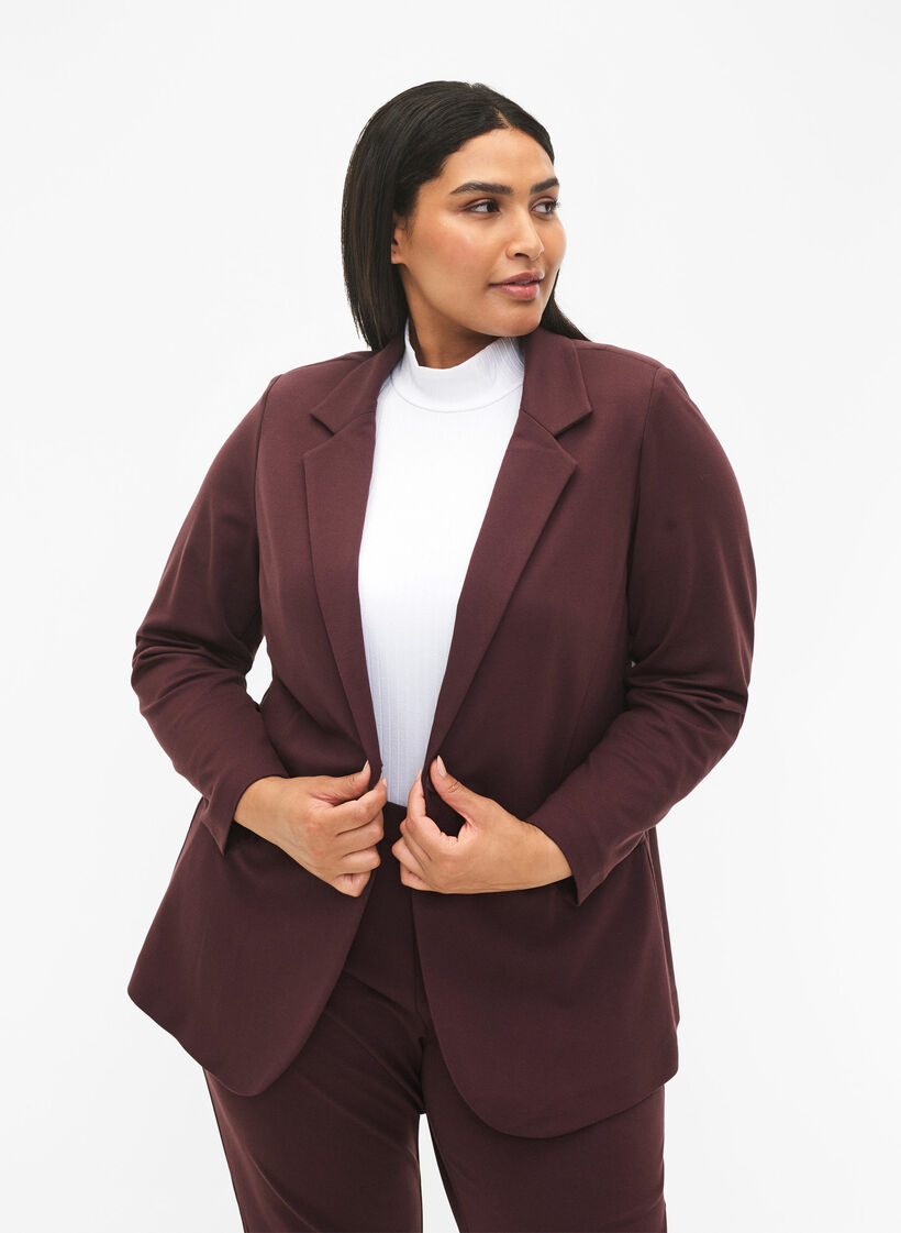 Enkel blazer med knappelukking, Mørk Bordeaux, Model image number 0